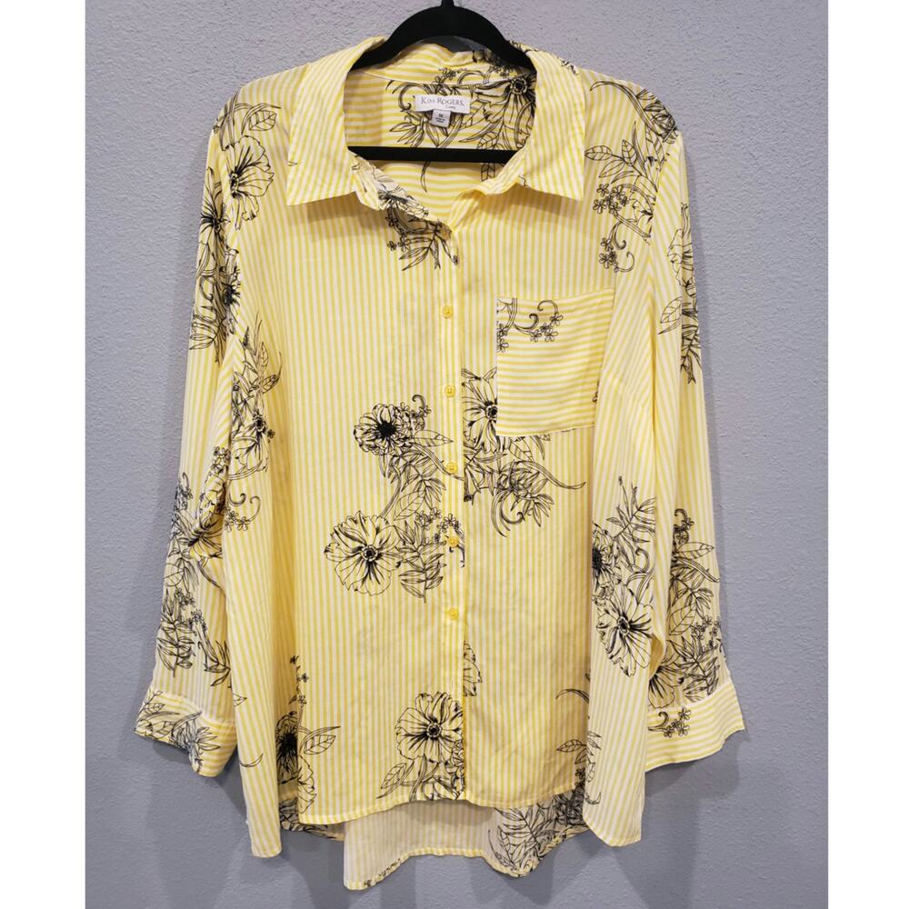 Kim Rogers White and Yellow Striped 1X top